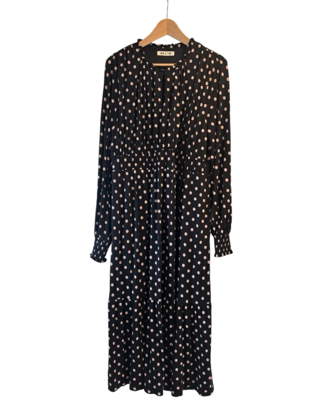 Boden Black Midi Dress with Pink Polka Dots - Picture 4 of 13